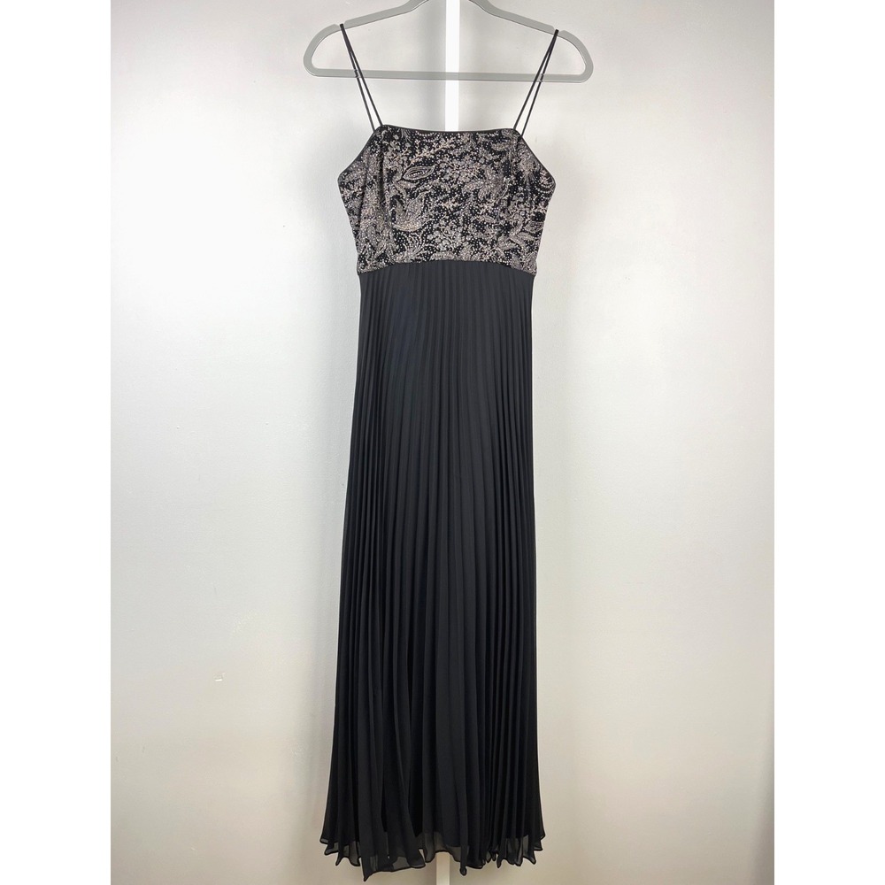 Alex Evenings Vintage Maxi Dress Womens 6 Black Sparkle Pleated Gown Formal
